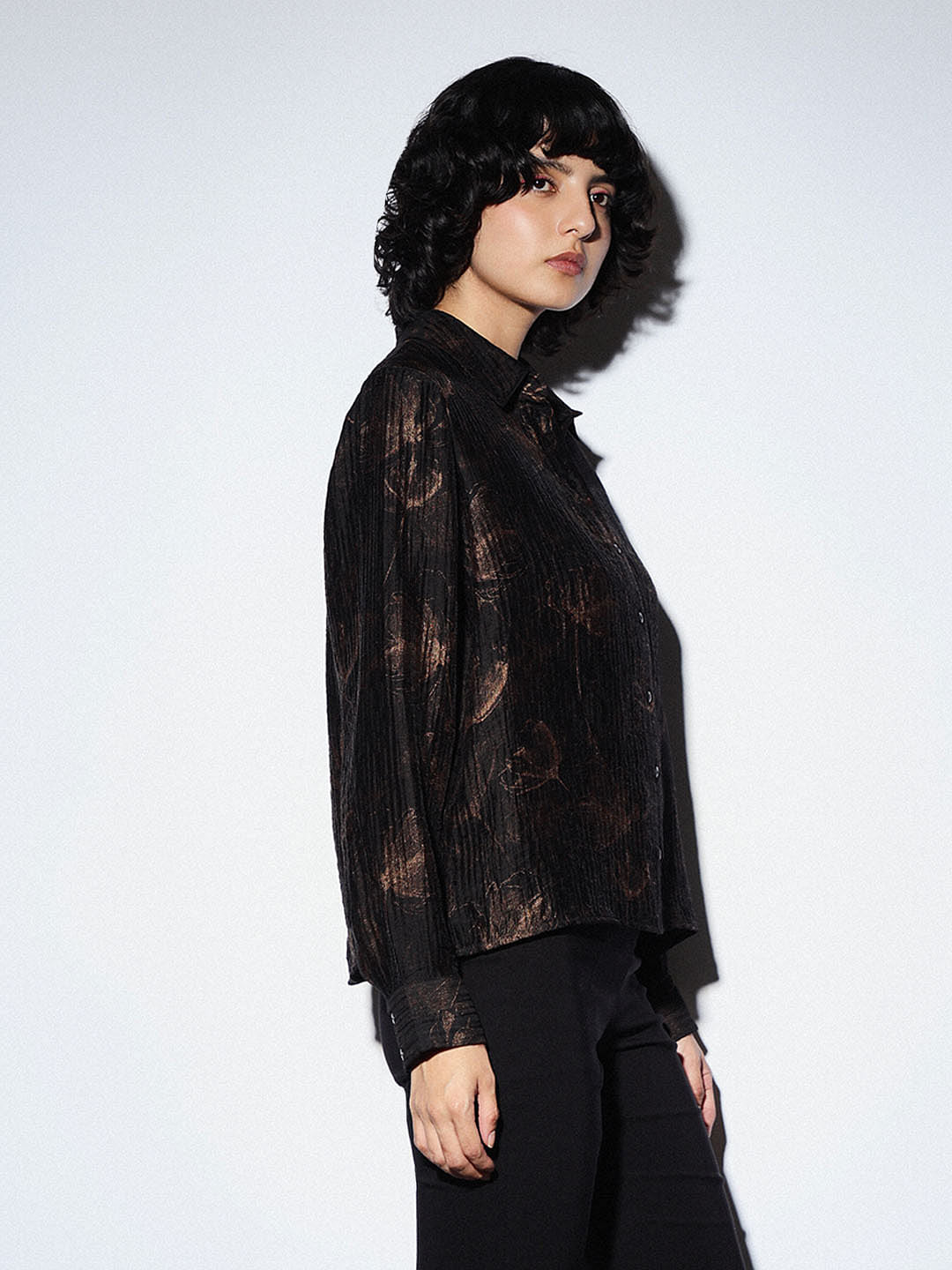 Black Shimmer Printed Shirt