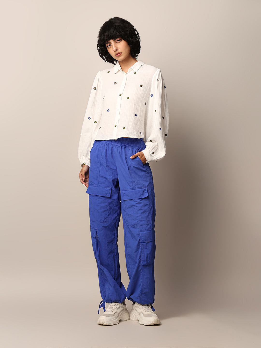 White Embroidered Honey Bee Cotton Shirt