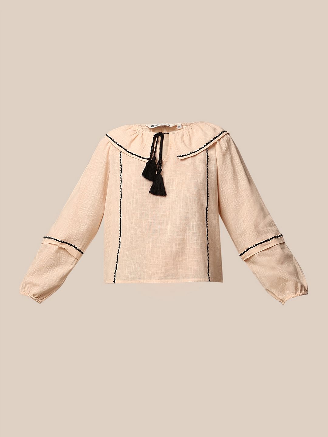 Beige Peter Pan Collar Cotton Top