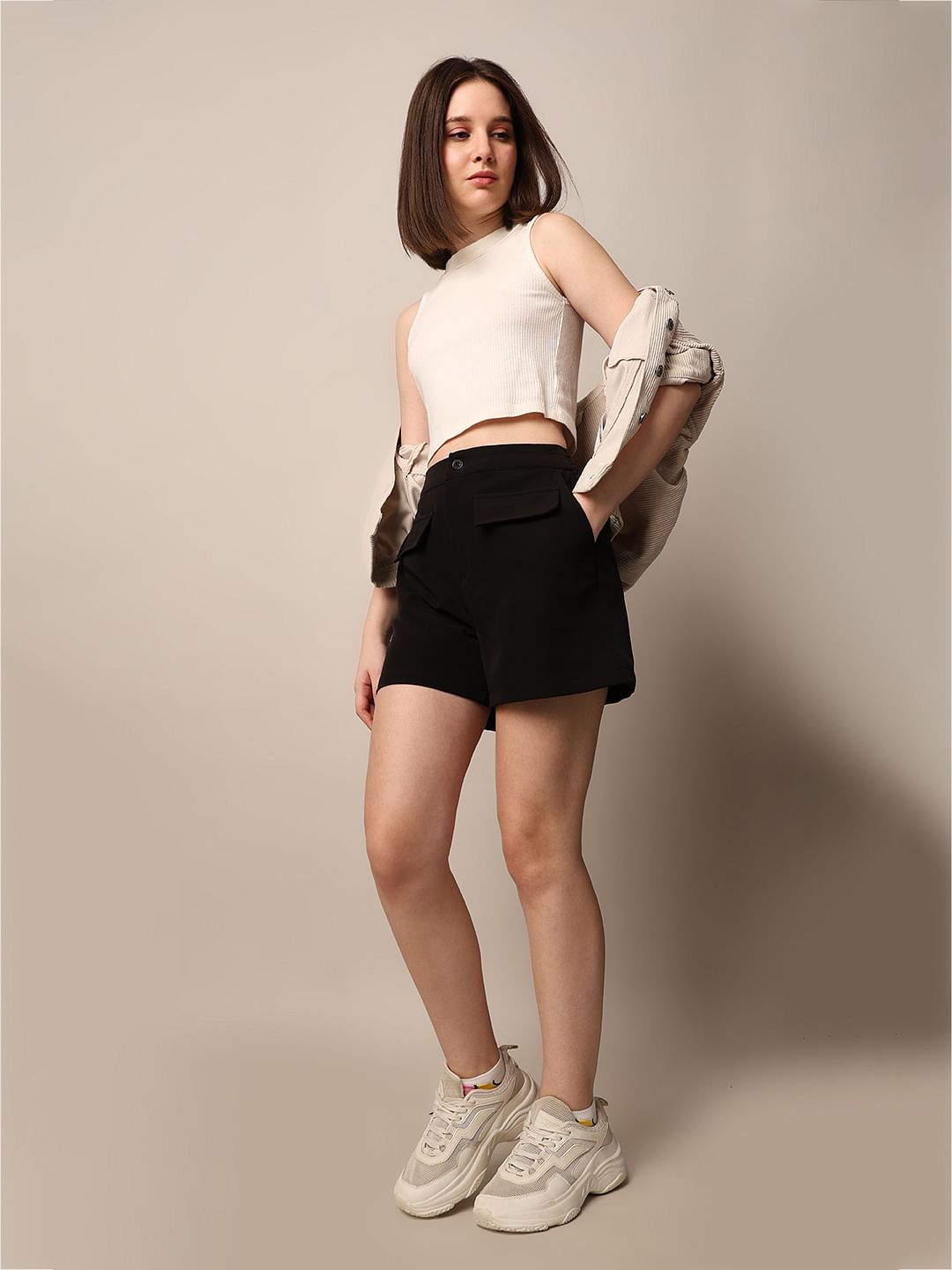 Black High Rise Tailored Shorts