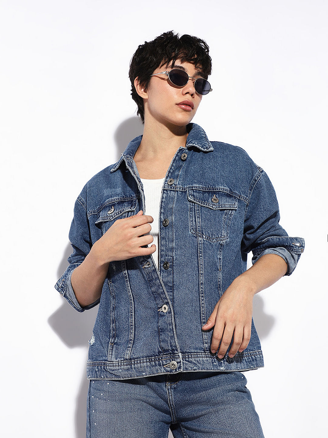 light blue denim oversized denim jacket pretty little thing Blue Oversized Cotton Denim Jacket