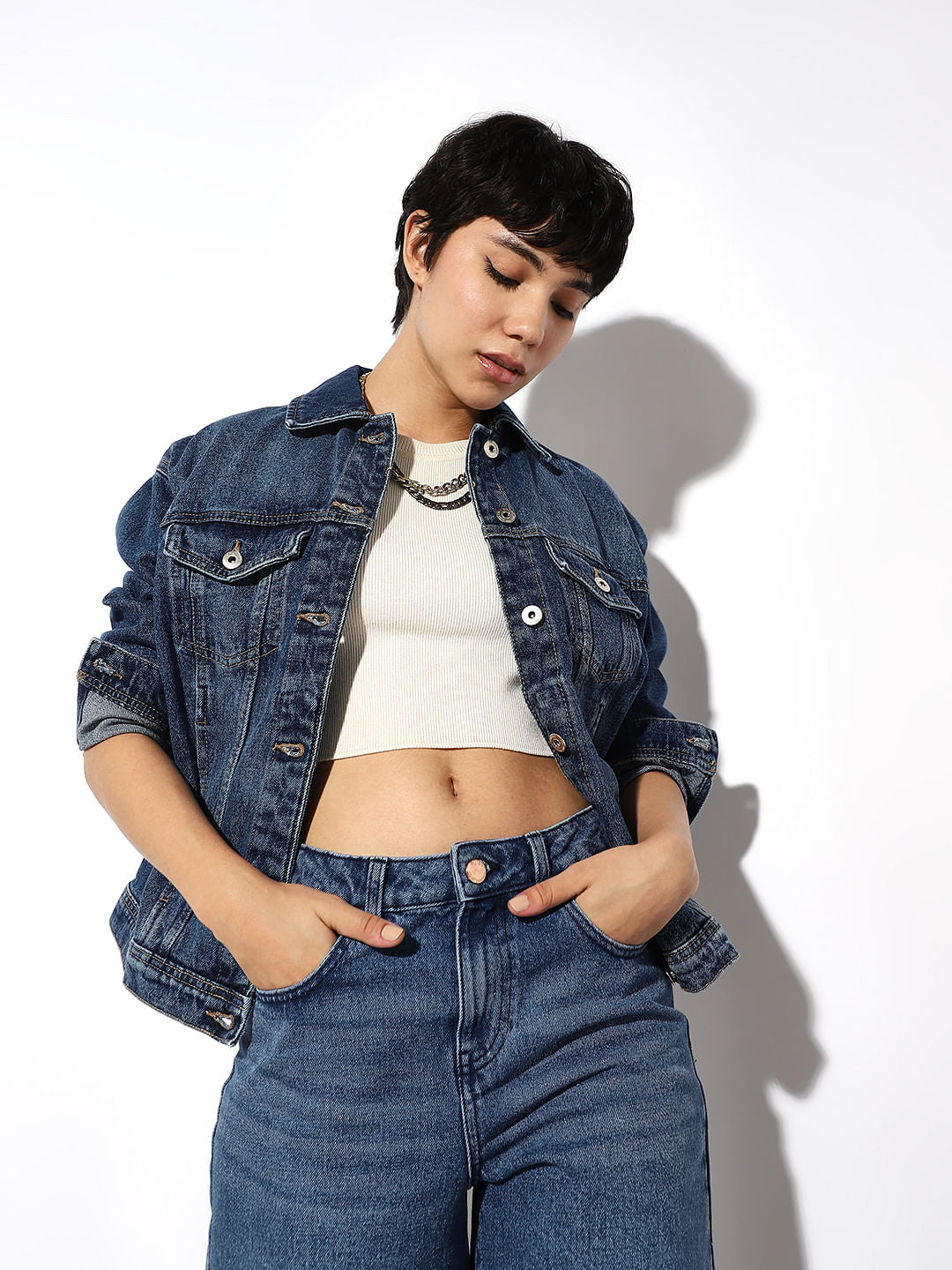 Blue Cotton Oversized Denim Jacket