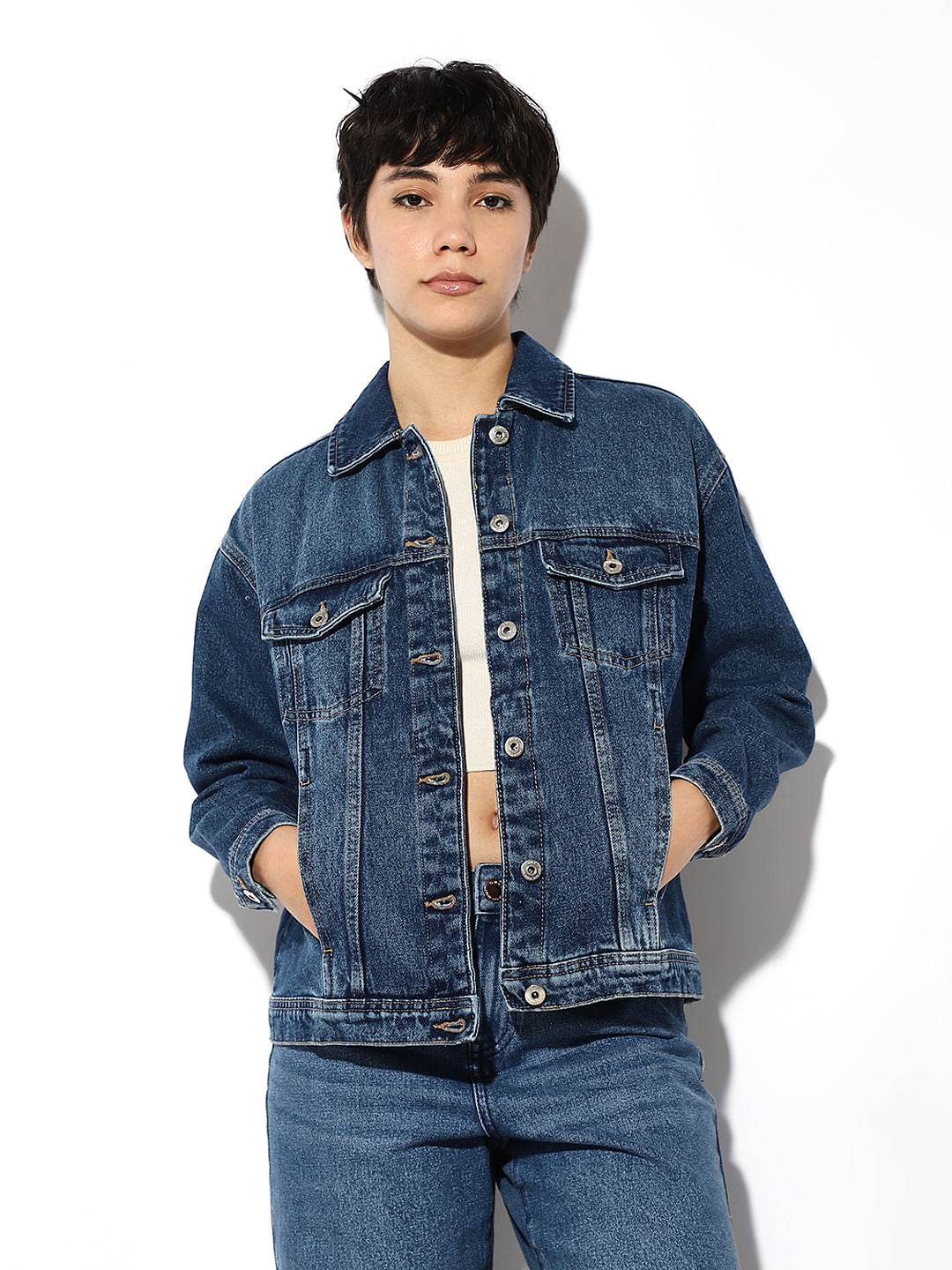 Blue Cotton Oversized Denim Jacket