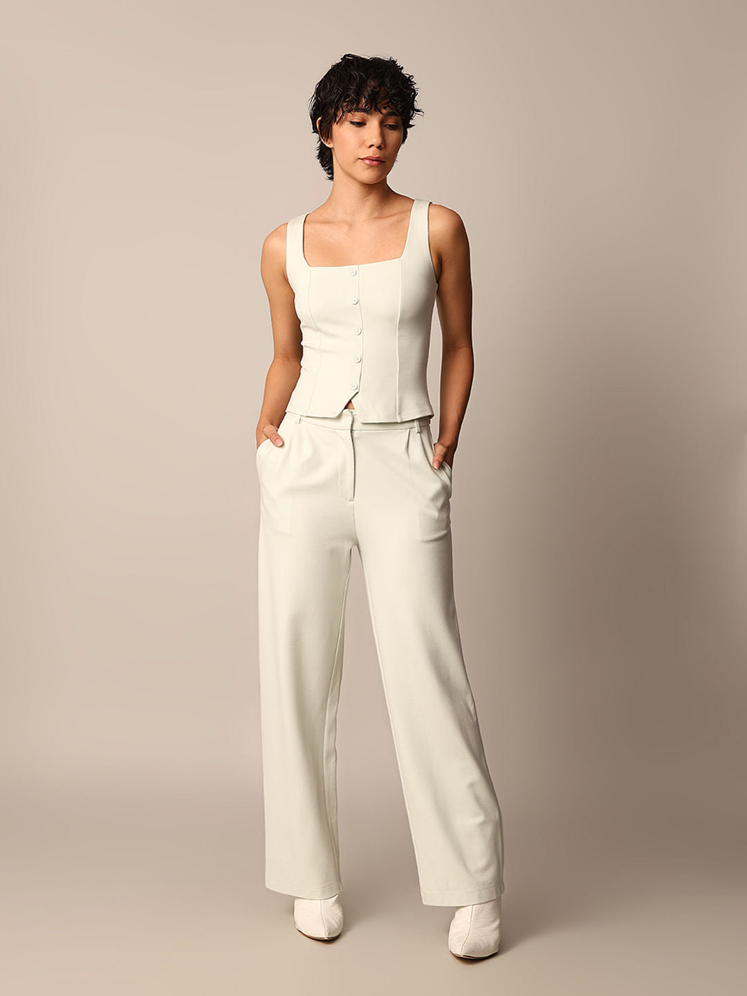 Light Green Front-Button Vest Top