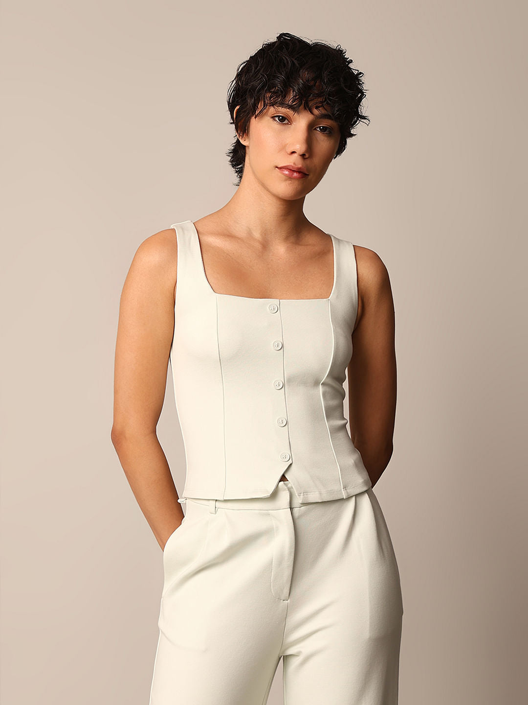 Light Green Front-Button Vest Top