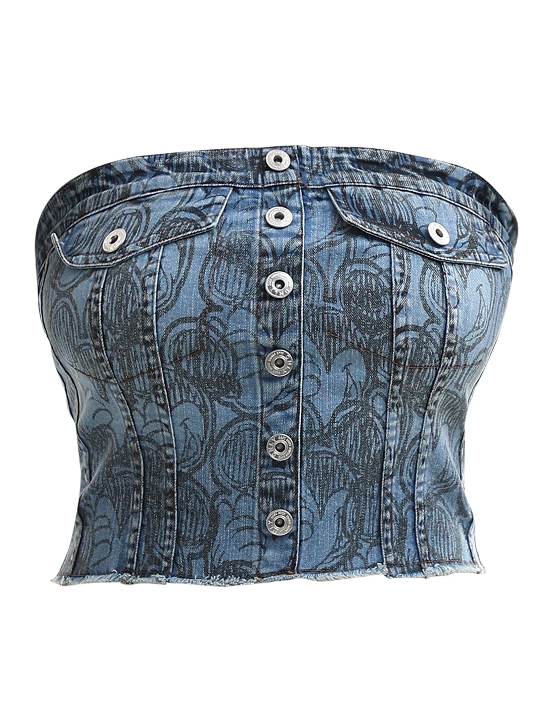 Mickey Blue Scribble Print Denim Tube Top