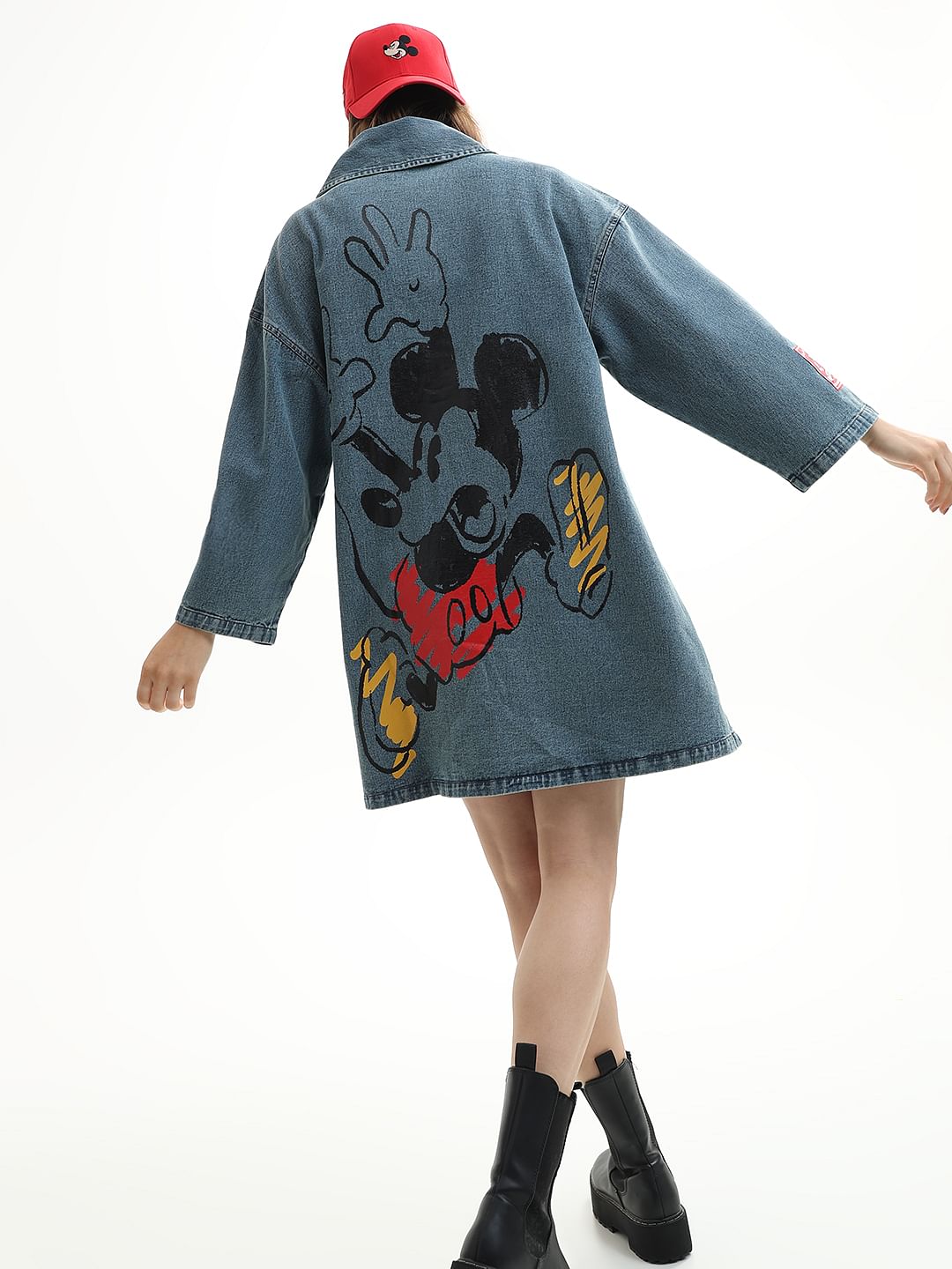 Mickey Blue Printed Oversized Denim Dress