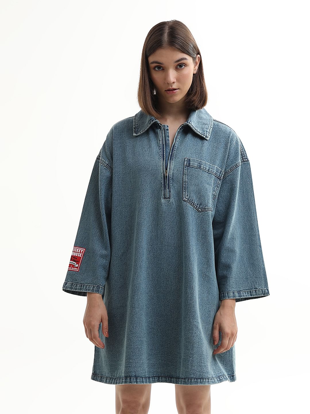 Mickey Blue Printed Oversized Denim Dress