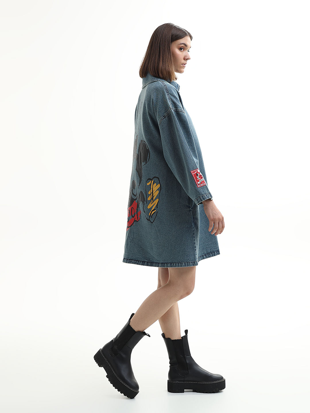 Mickey Blue Printed Oversized Denim Dress