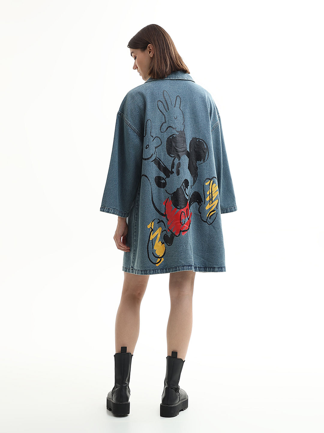 Mickey Blue Printed Oversized Denim Dress