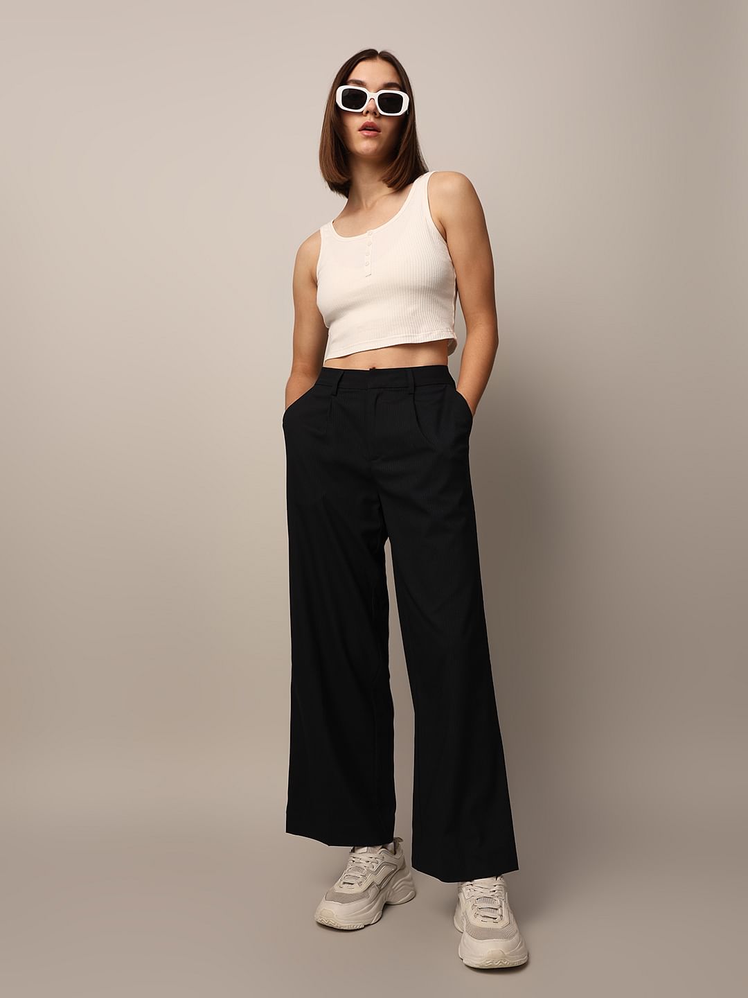 Black Tailored Striped Pants