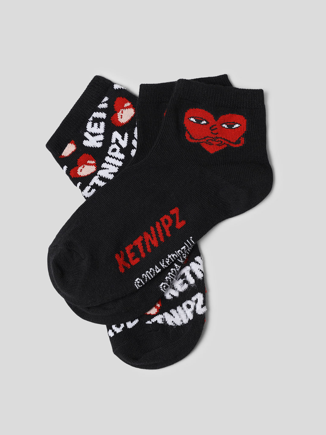 Ketnipz Pack Of 2 Printed Knitted Socks - Black