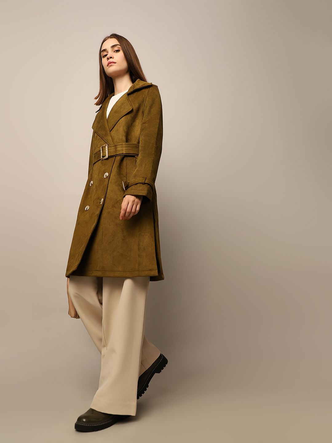 Brown Suede Trench Coat