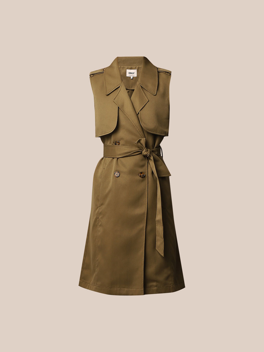 Olive Green Sleeveless Trench Coat