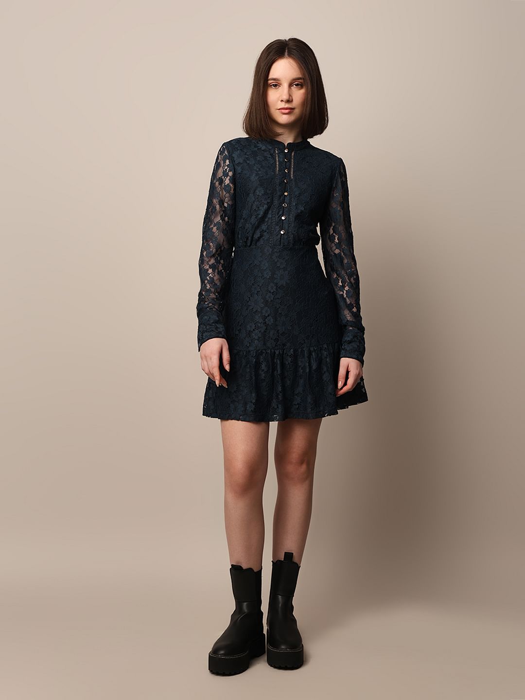 Dark Blue Lace Mini Dress