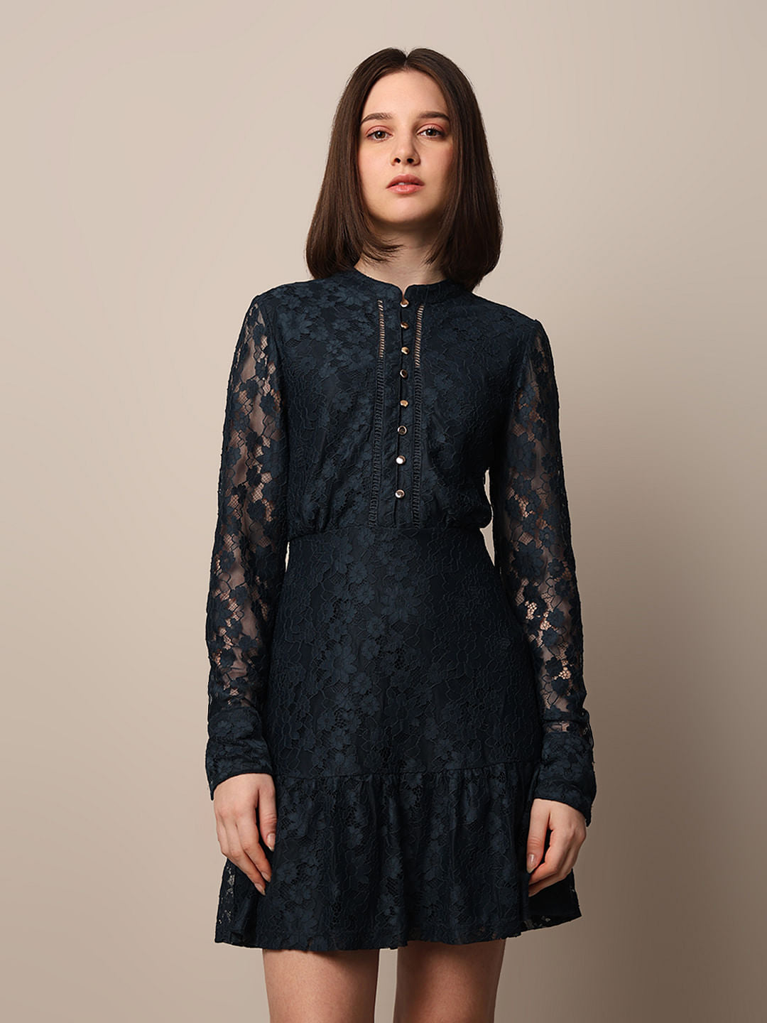 Dark Blue Lace Mini Dress