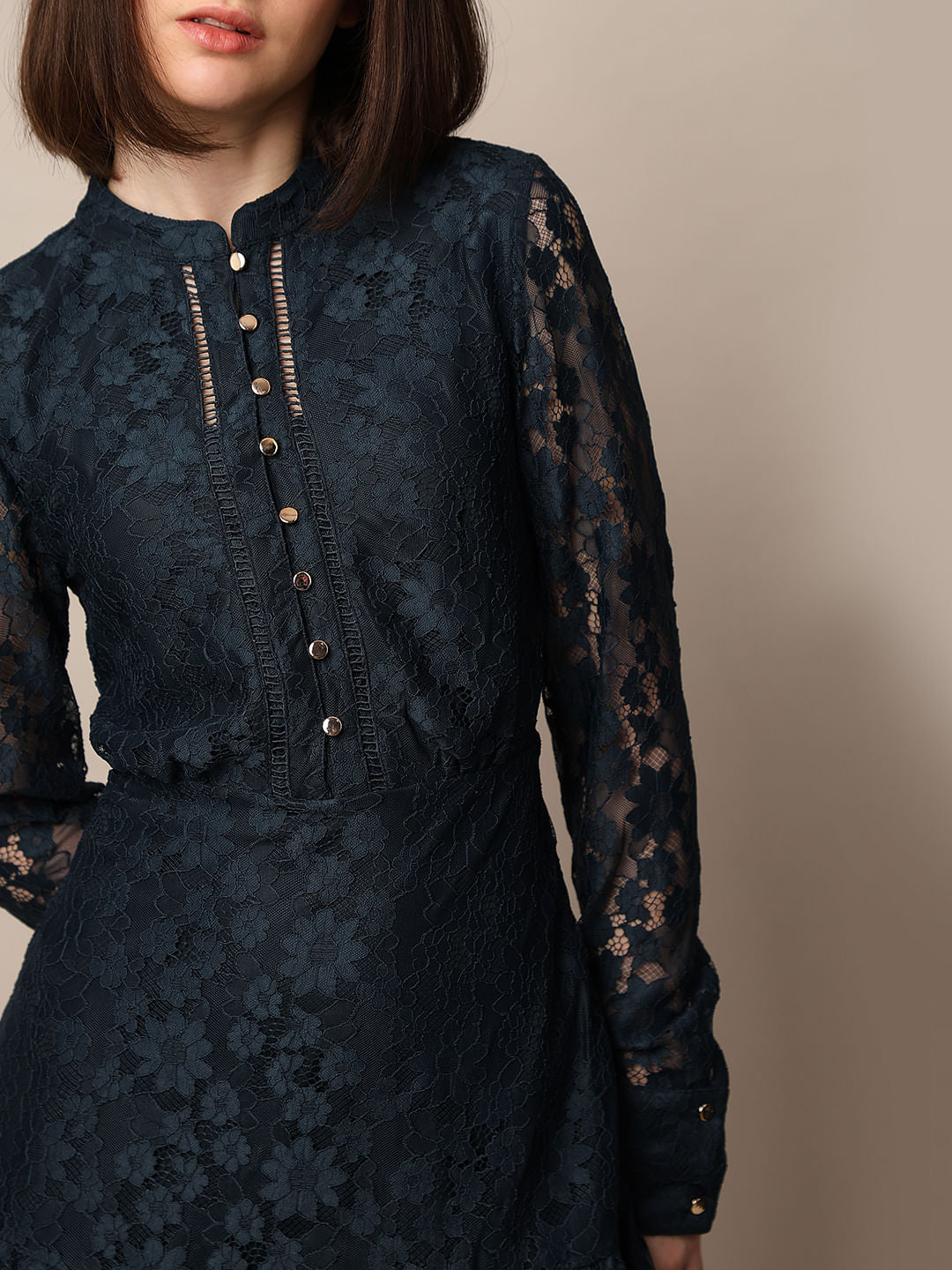 Dark Blue Lace Mini Dress