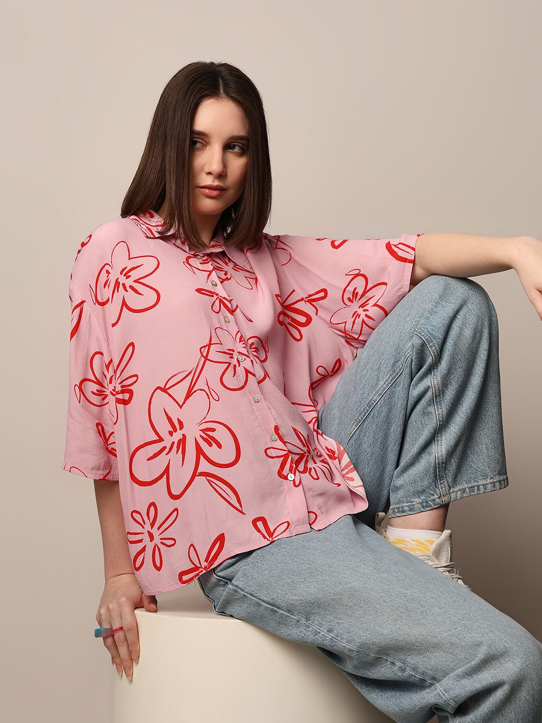 Pink Printed Viscose Shirt