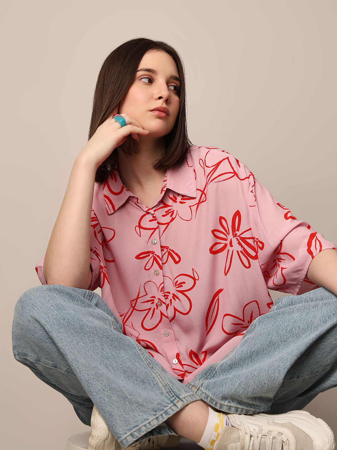 Pink Printed Viscose Shirt