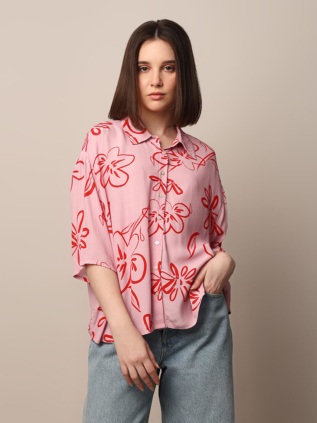 Pink Printed Viscose Shirt