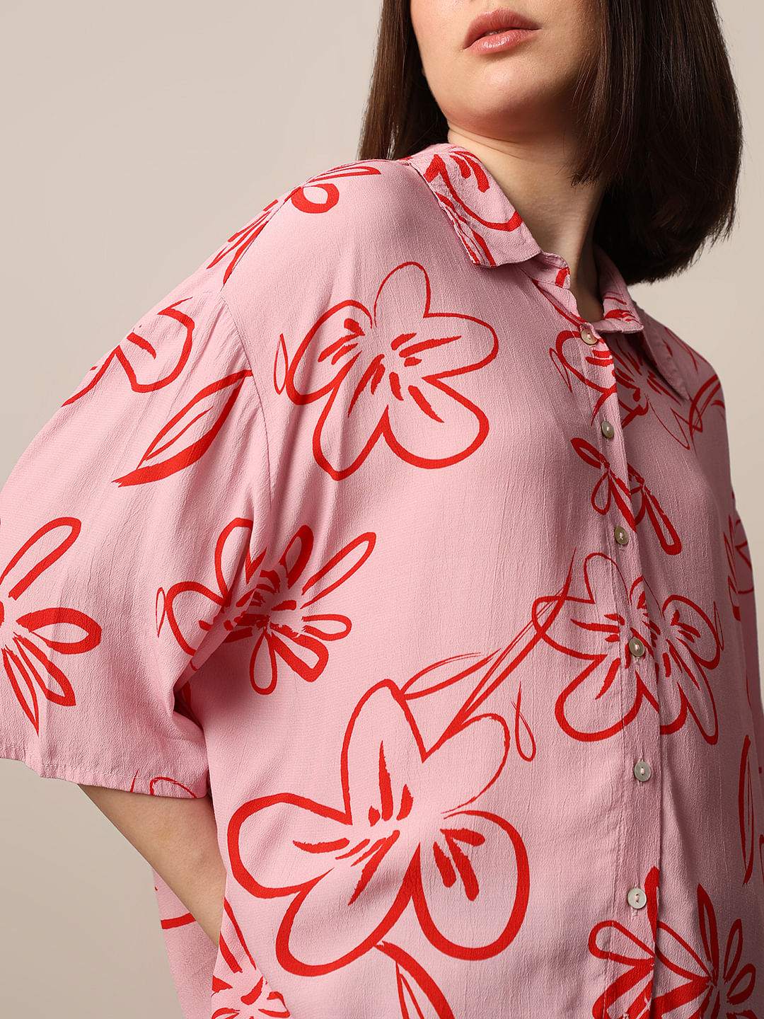 Pink Printed Viscose Shirt