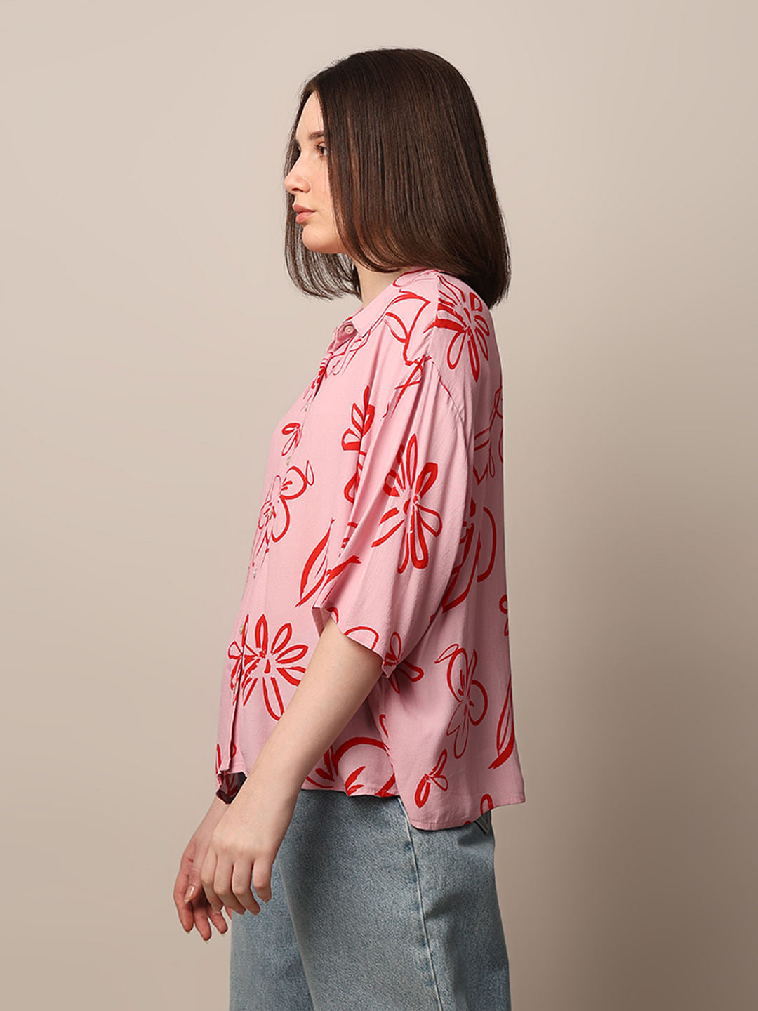 Pink Printed Viscose Shirt