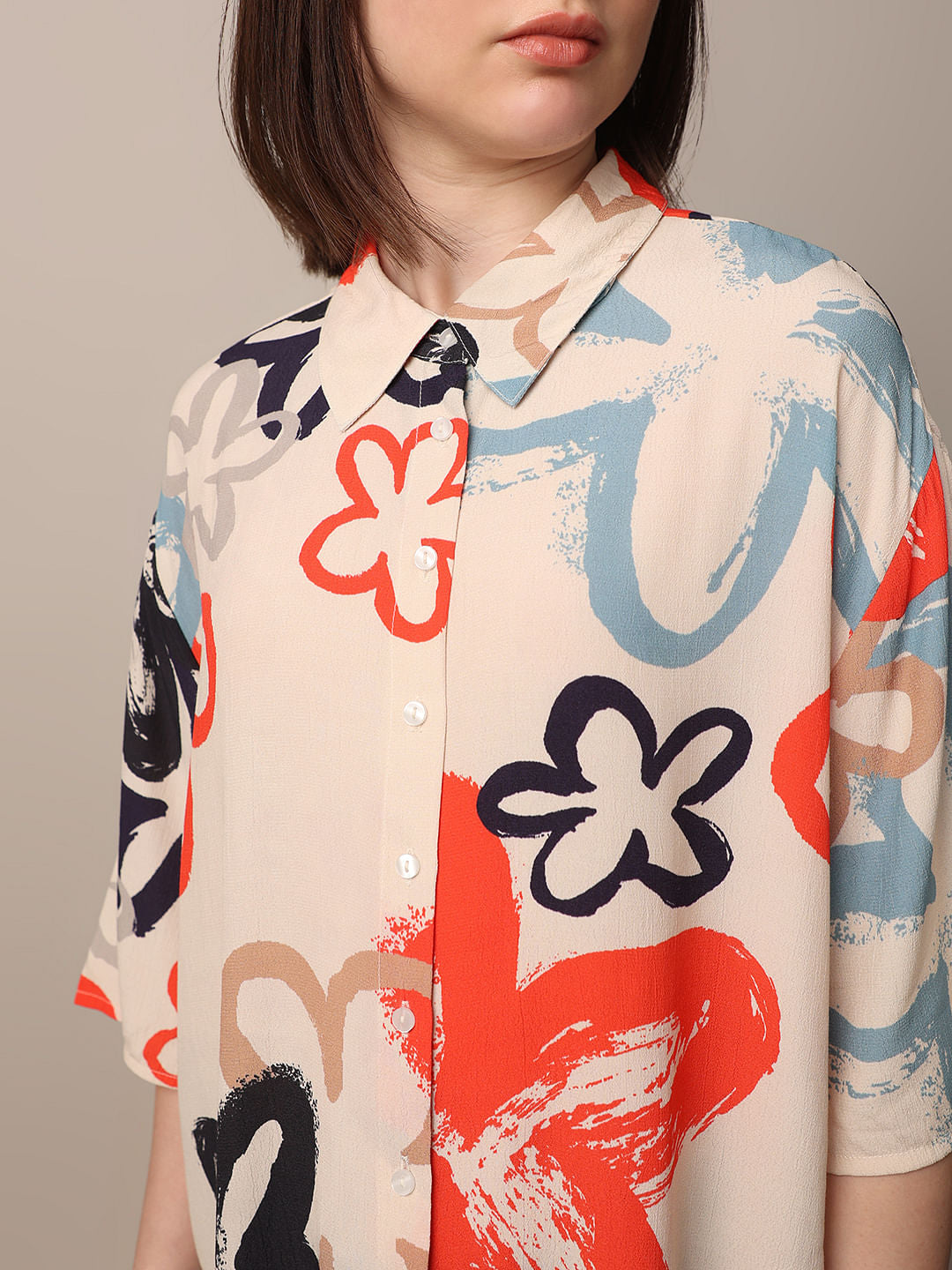 Beige Printed Viscose Shirt