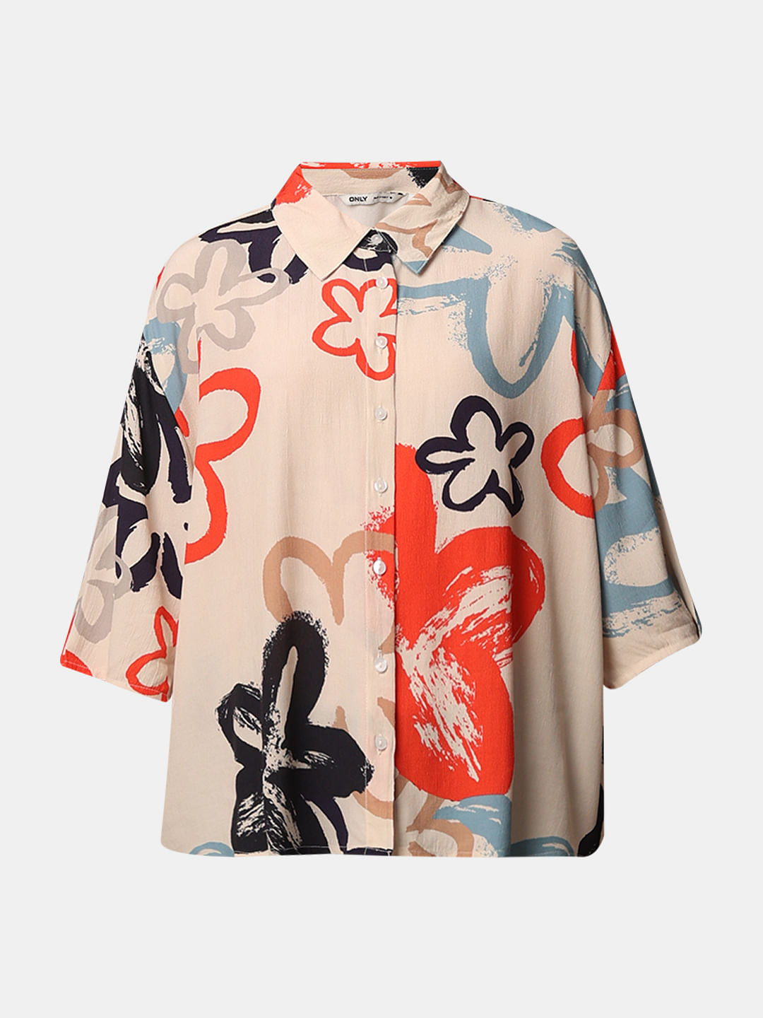 Beige Printed Viscose Shirt