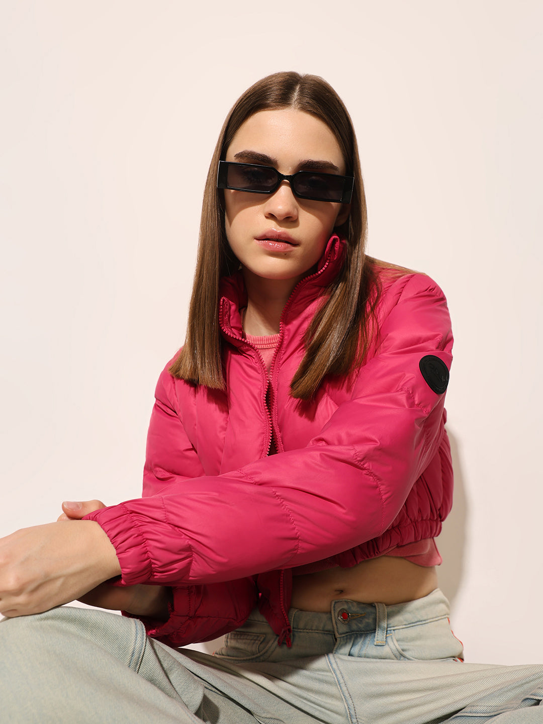 Hot Pink Quilted Cropped Puffer Jacket
