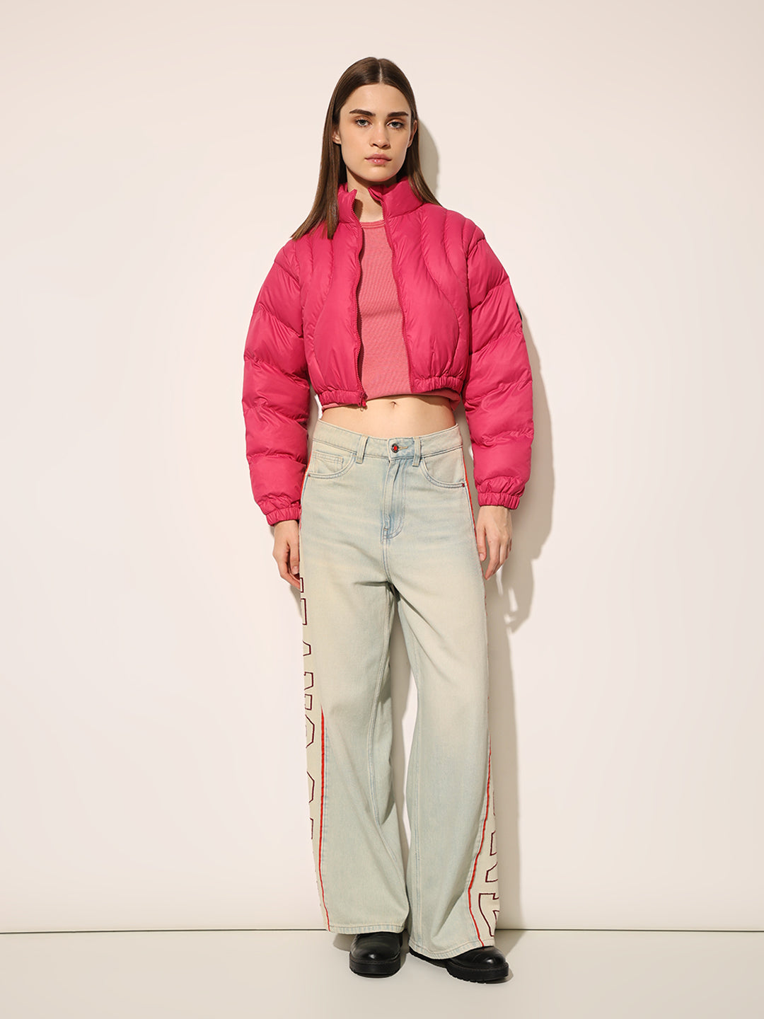 Hot Pink Quilted Cropped Puffer Jacket