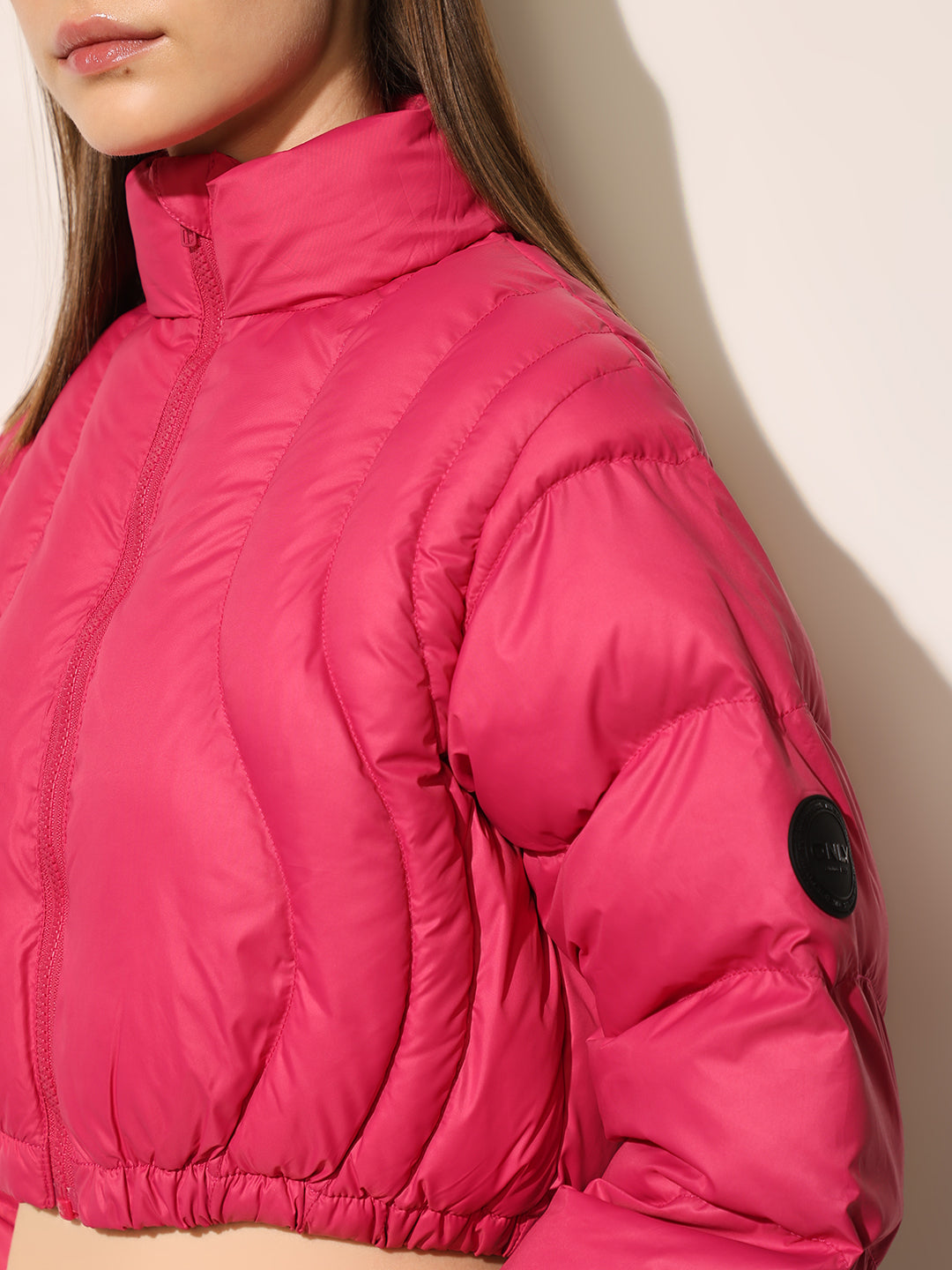 Hot Pink Quilted Cropped Puffer Jacket
