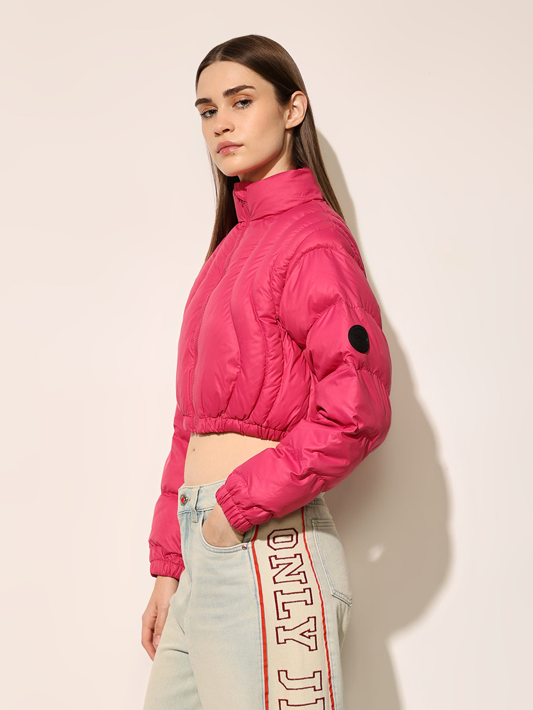 Hot Pink Quilted Cropped Puffer Jacket