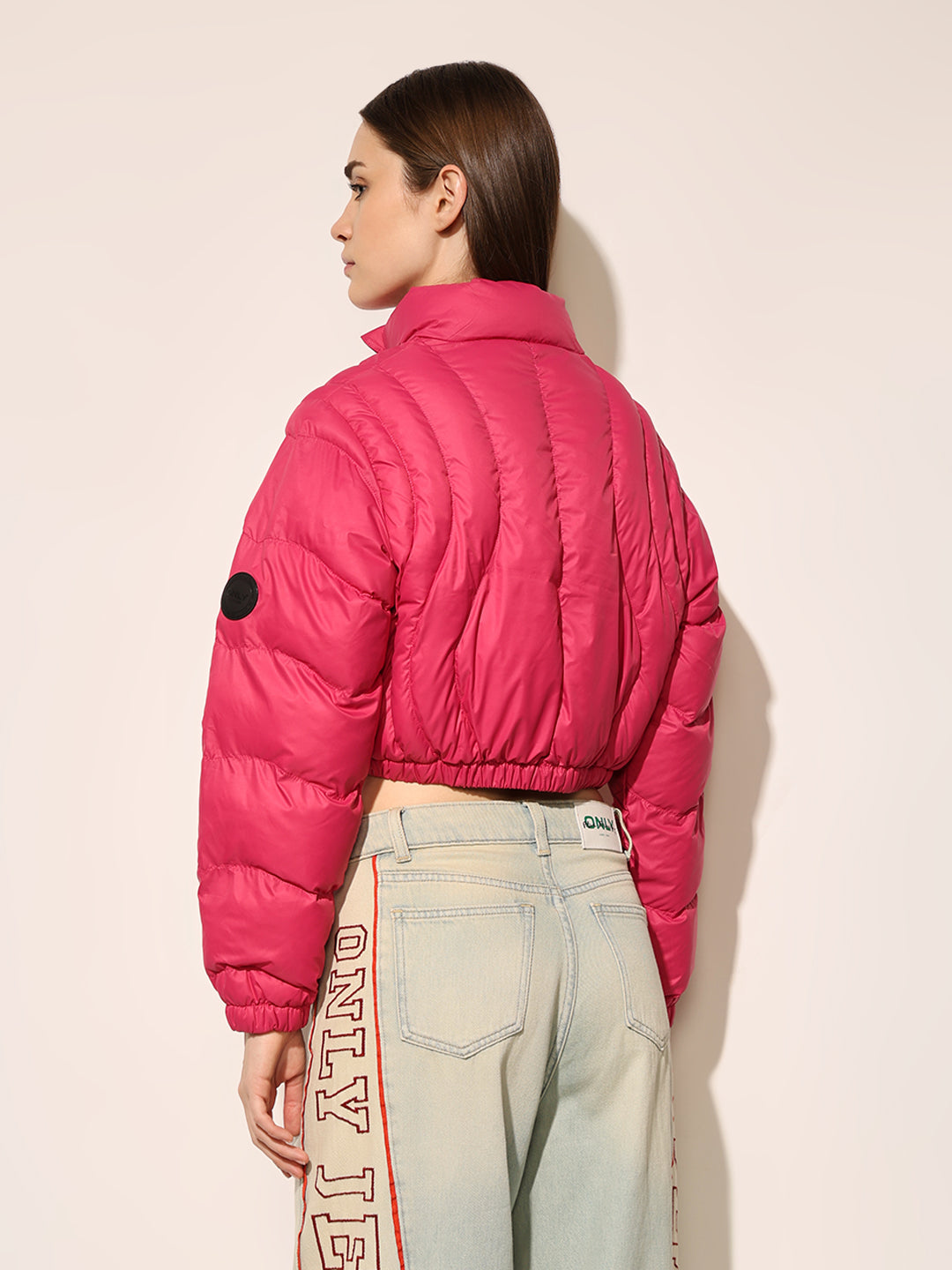 Hot Pink Quilted Cropped Puffer Jacket