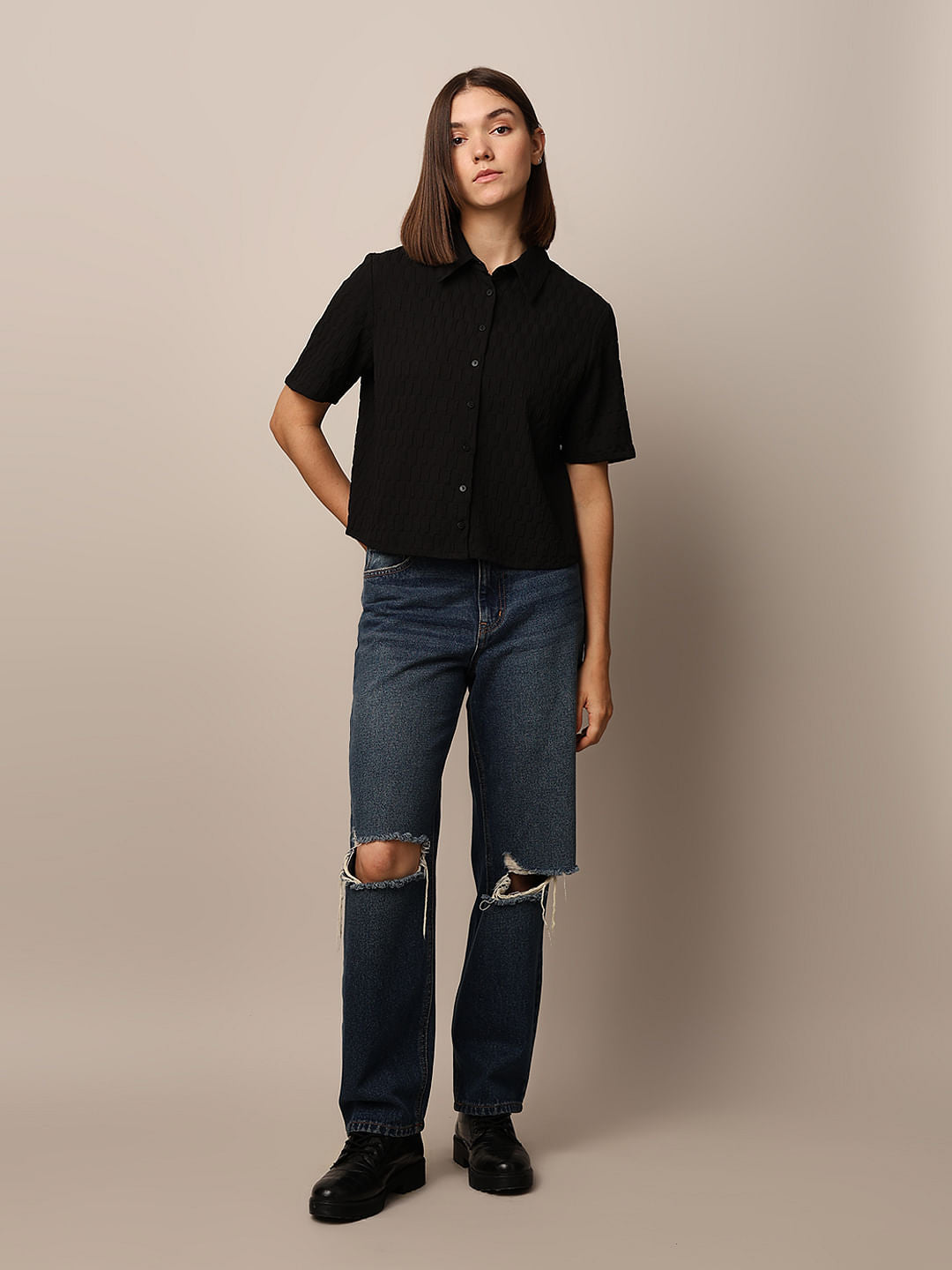 Black Textured Shirt