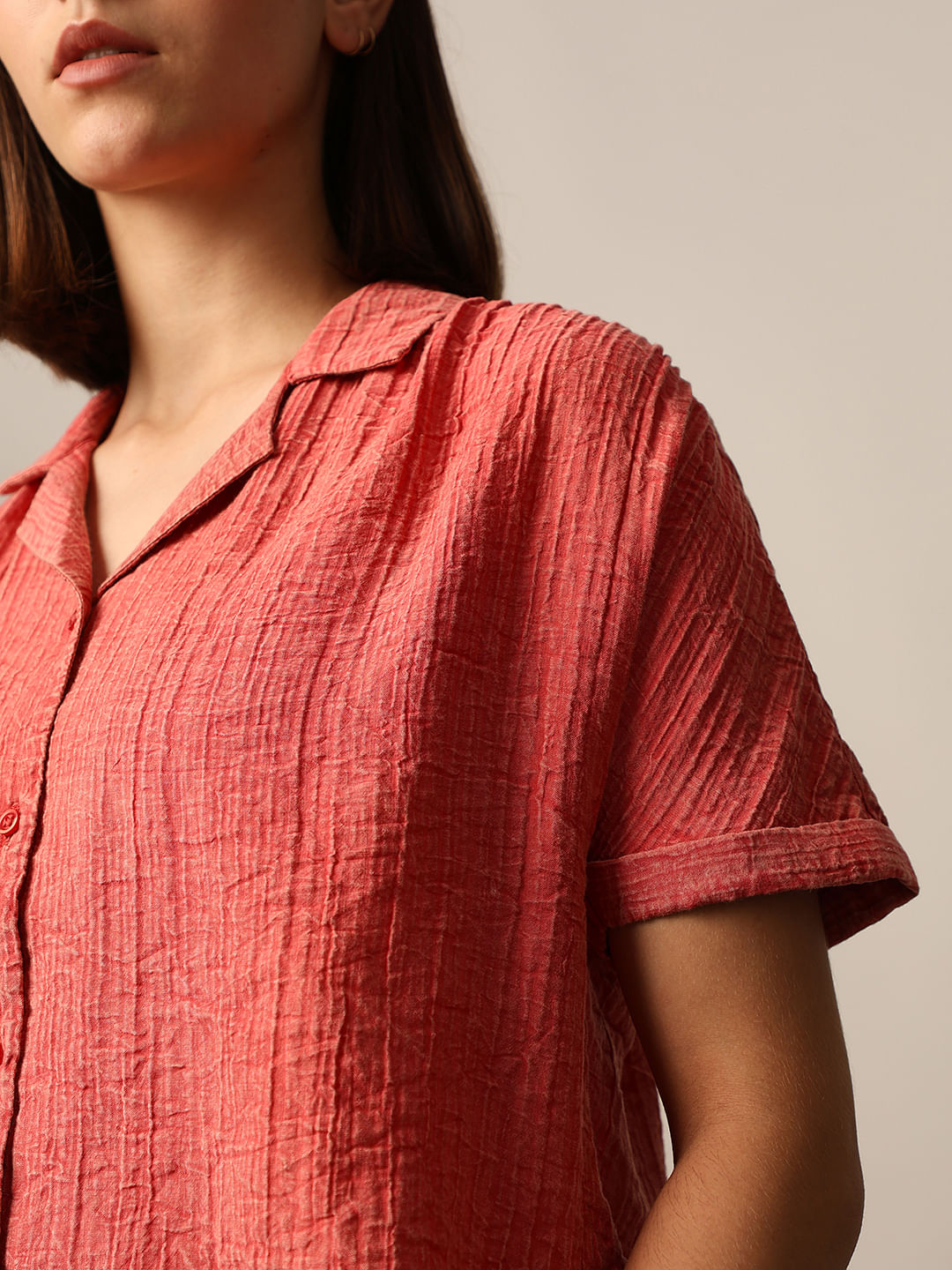 Red Washed Co-Ord Set Shirt