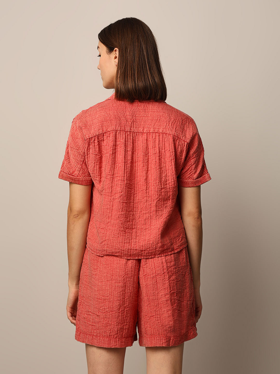 Red Washed Co-Ord Set Shirt