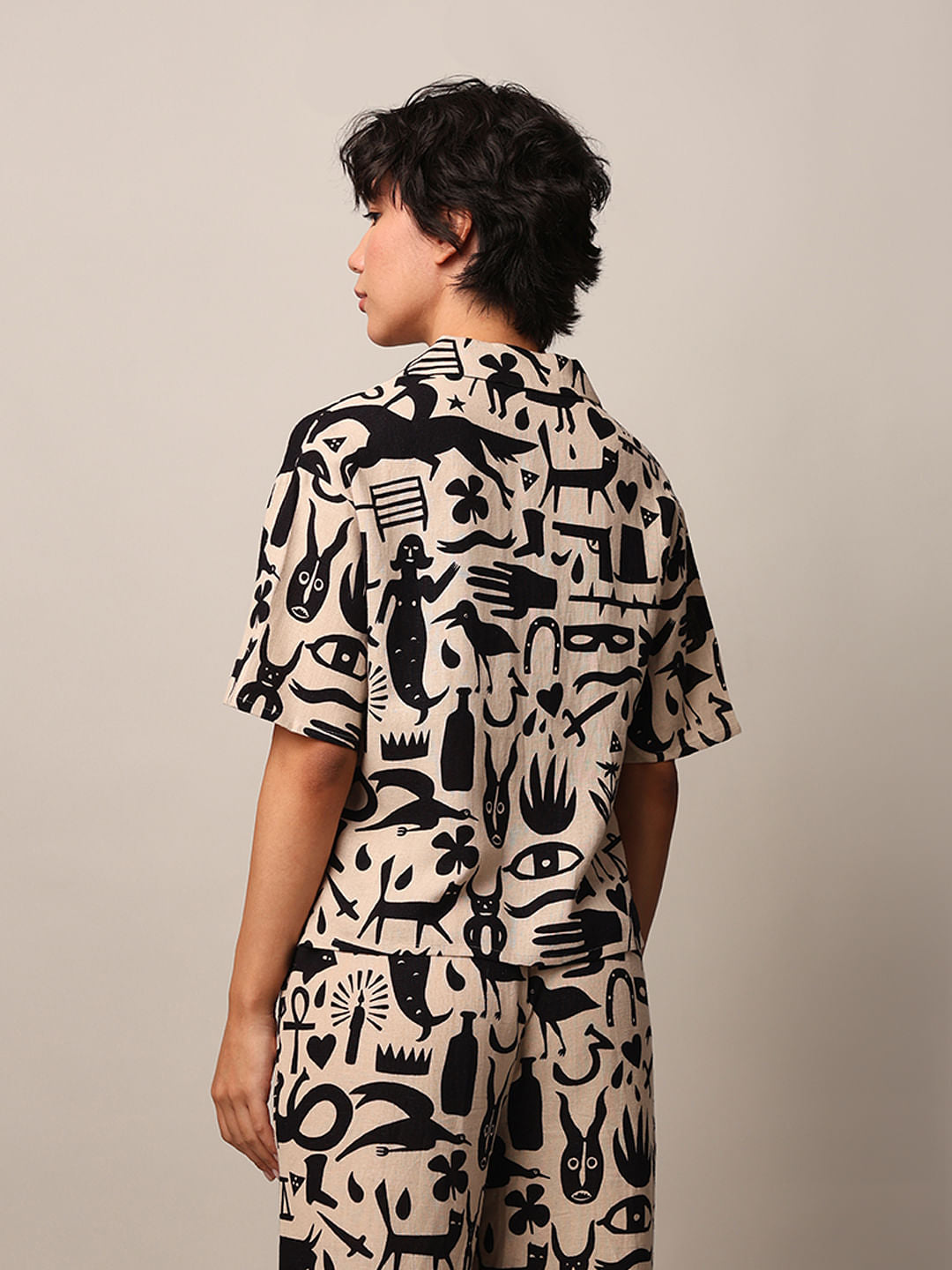 Beige Printed Co-Ord Set Shirt