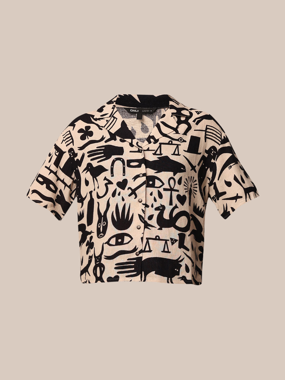 Beige Printed Co-Ord Set Shirt