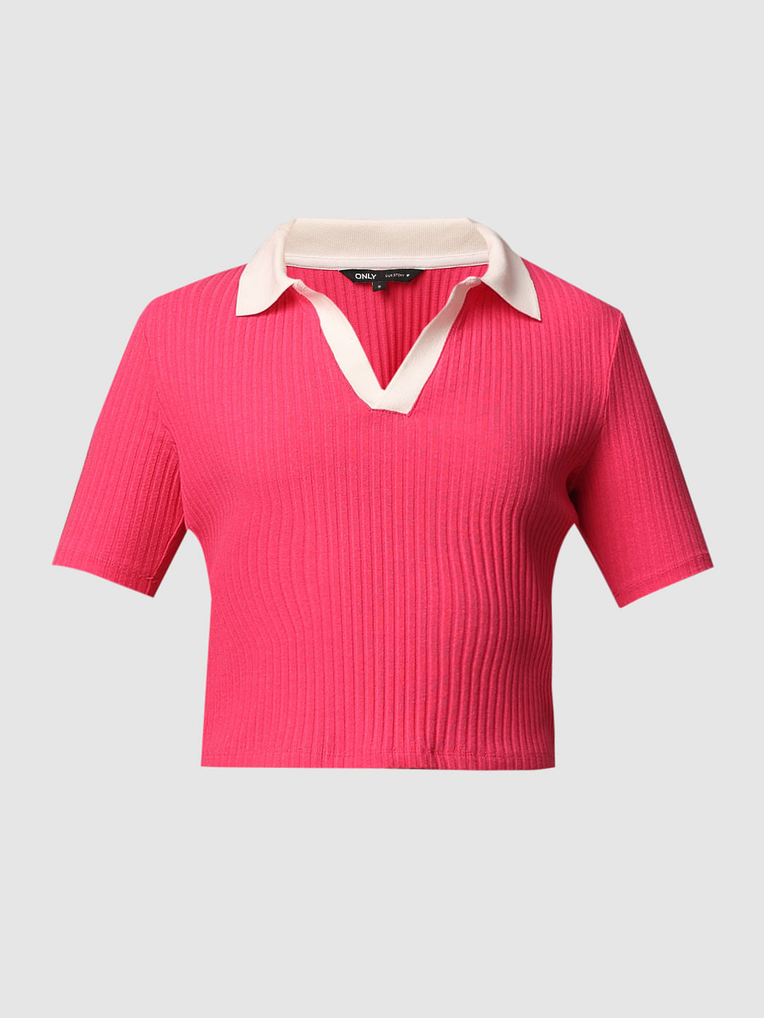 Pink Cropped Fitted Polo