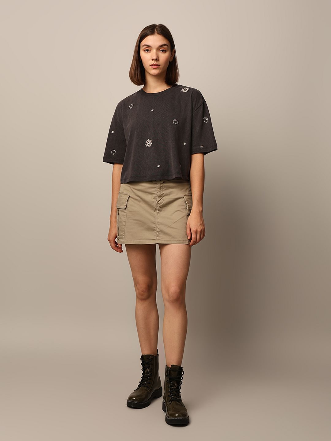 Black Embroidered Boxy Fit T-Shirt