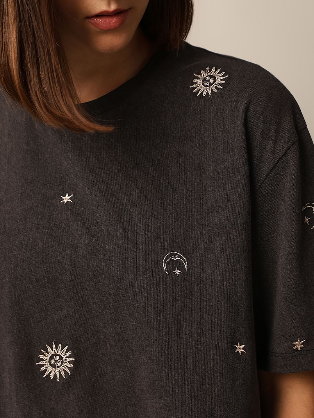 Black Embroidered Boxy Fit T-Shirt