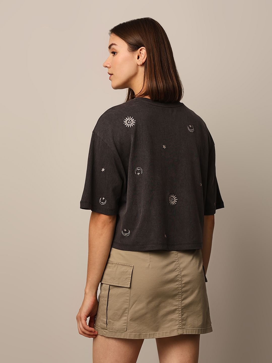 Black Embroidered Boxy Fit T-Shirt