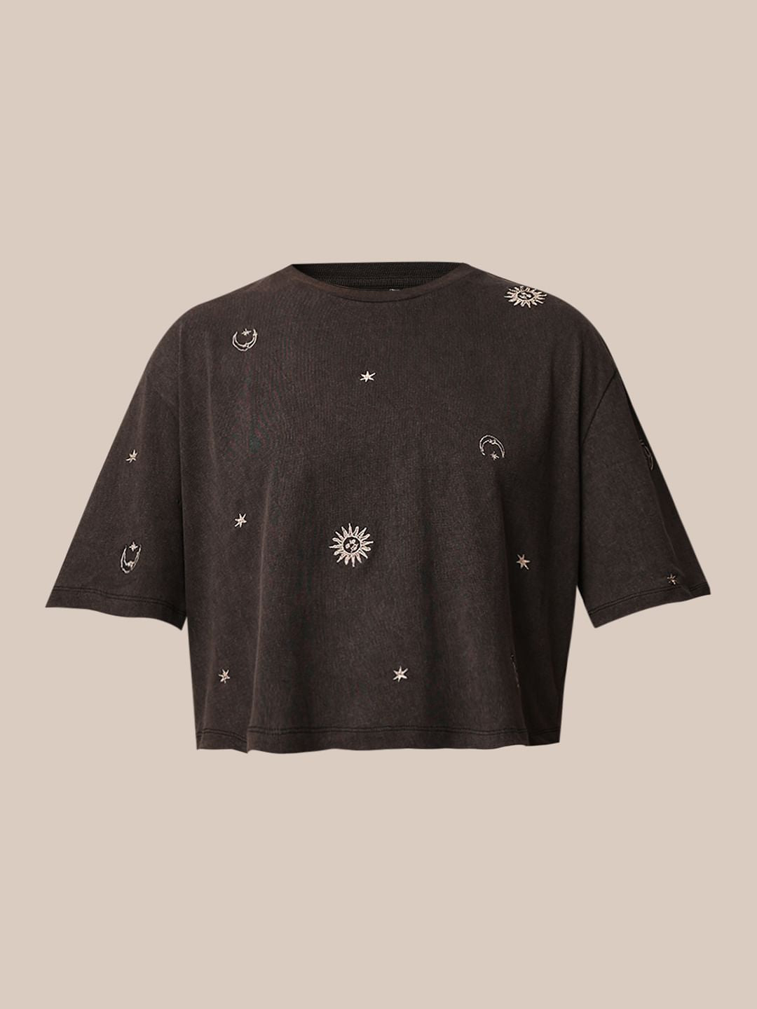 Black Embroidered Boxy Fit T-Shirt