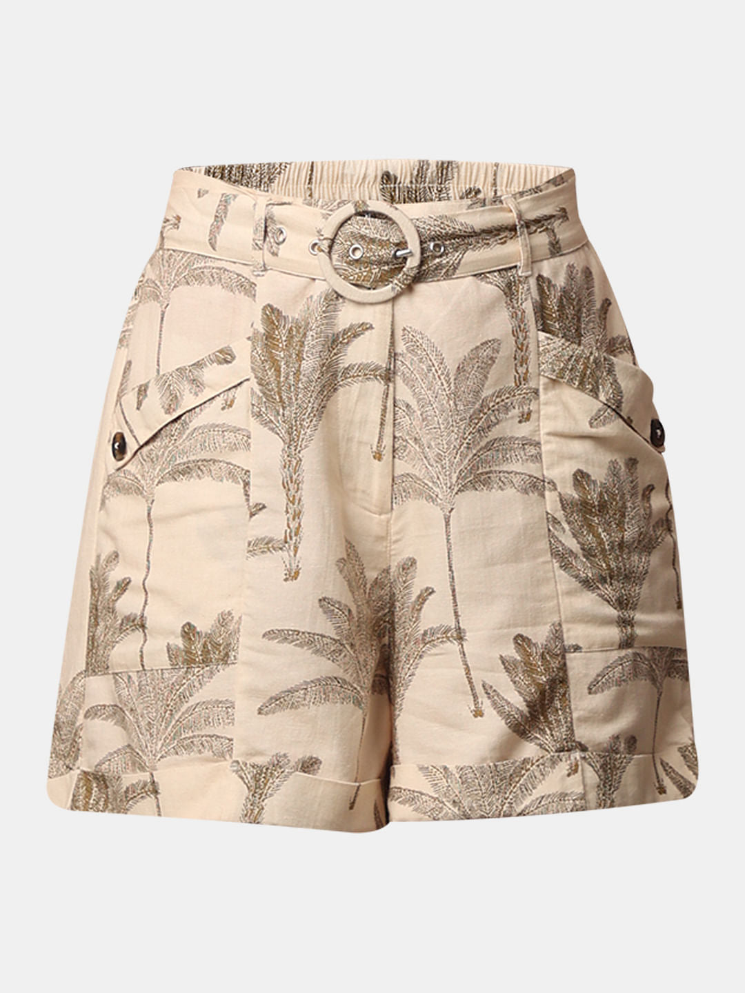 Beige Printed Co-Ord Set Shorts