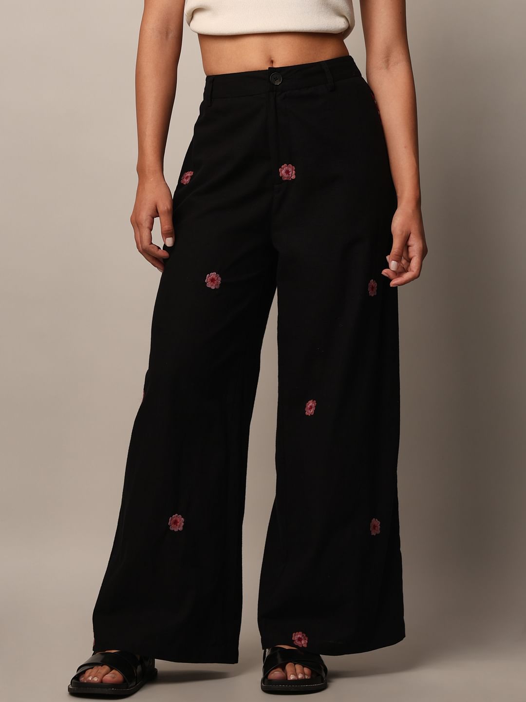Black Embroidered Co-Ord Set Pants
