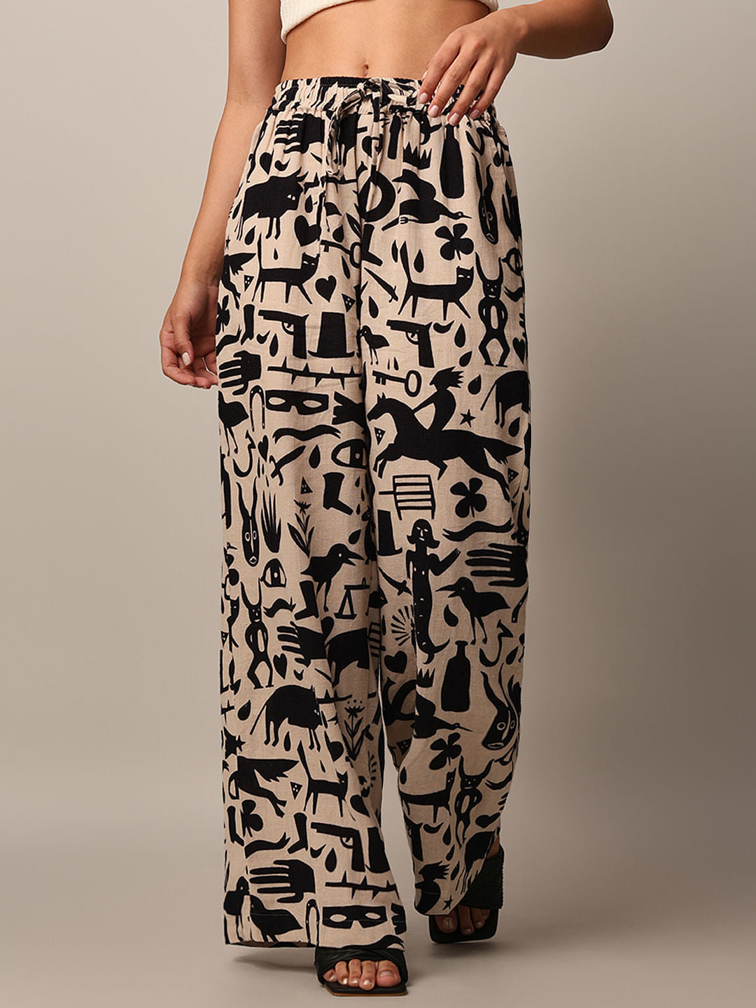 Beige Printed Co-Ord Set Pants