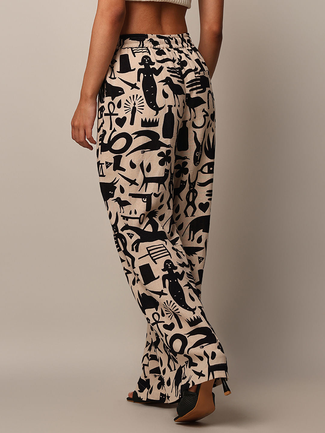 Beige Printed Co-Ord Set Pants