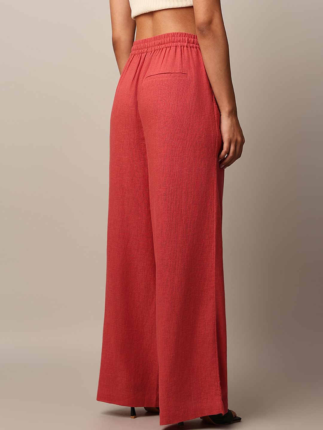 Red Linen Blend Co-Ord Set Pants