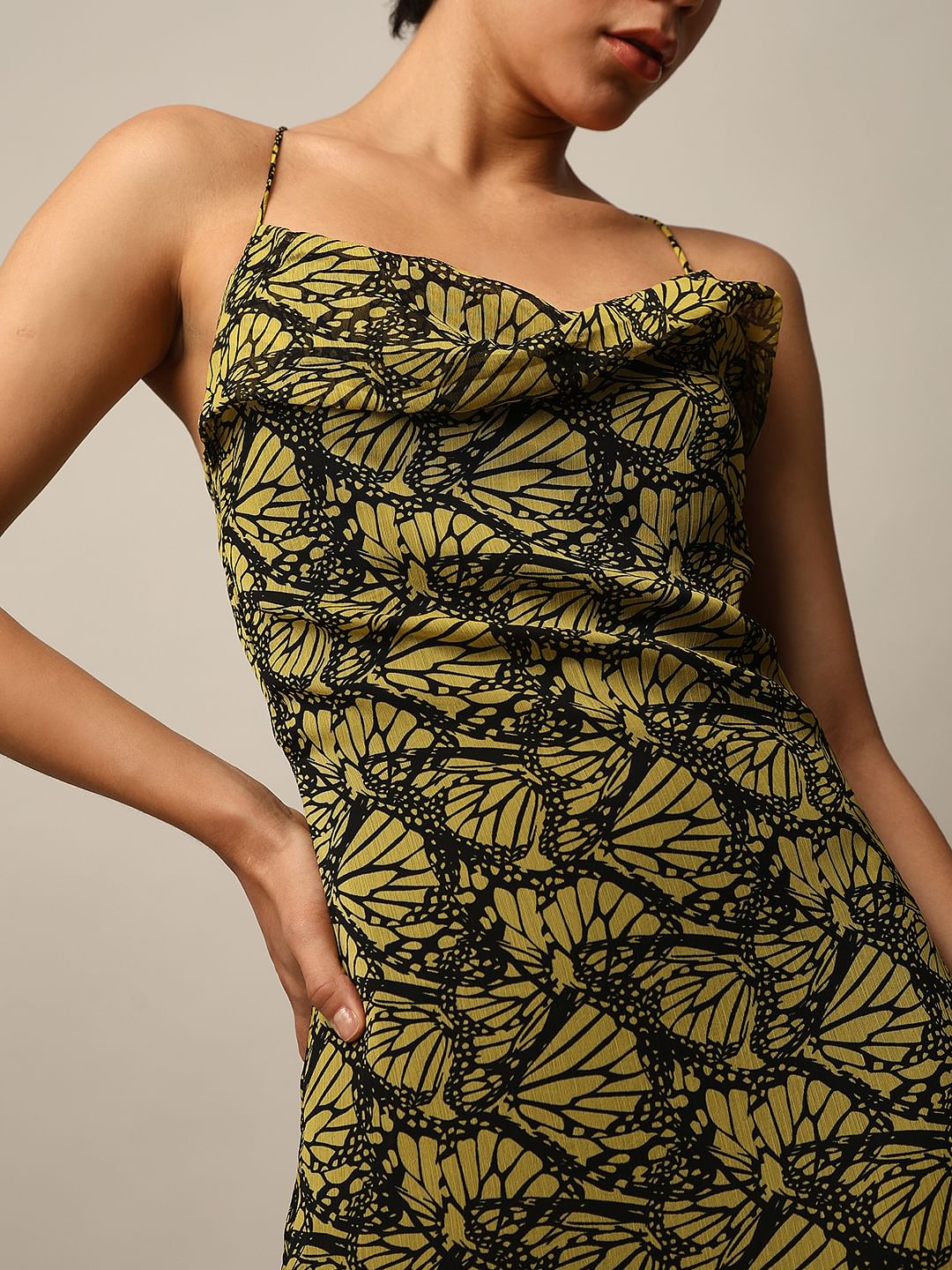 Green Printed Frill Trim Dress