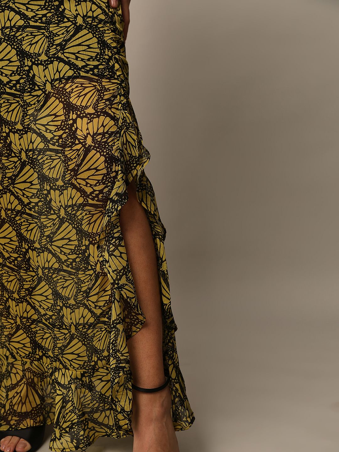 Green Printed Frill Trim Dress